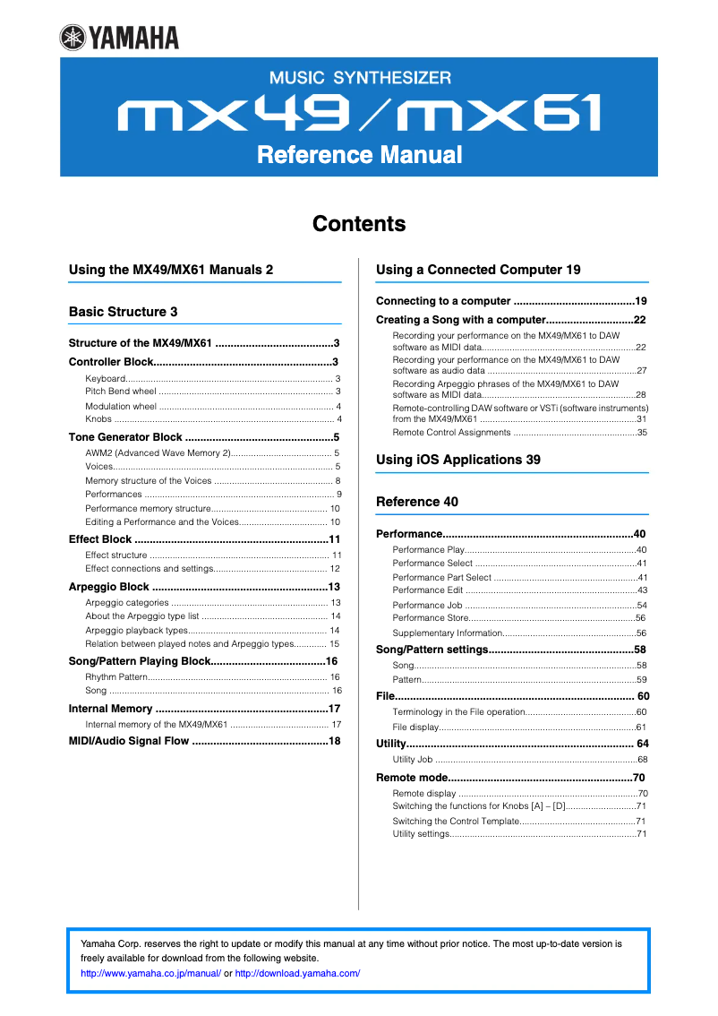Página 1 del manual Manual de usuario Yamaha MX49