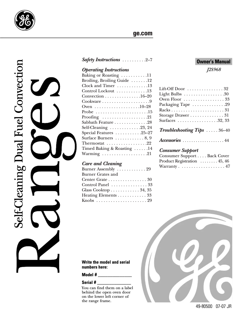 Image de la première page du manuel de l'appareil Profile J2S968TEKWW