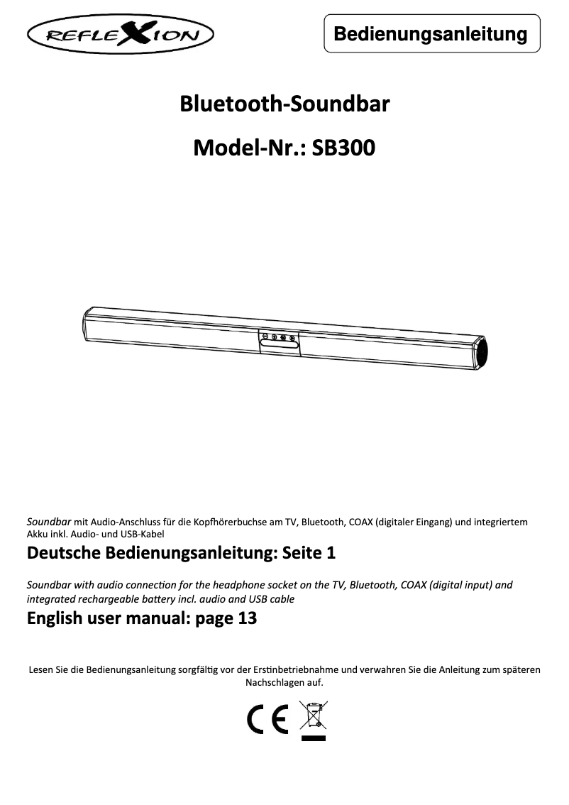 Página 1 del manual Manual de usuario Reflexion SB300