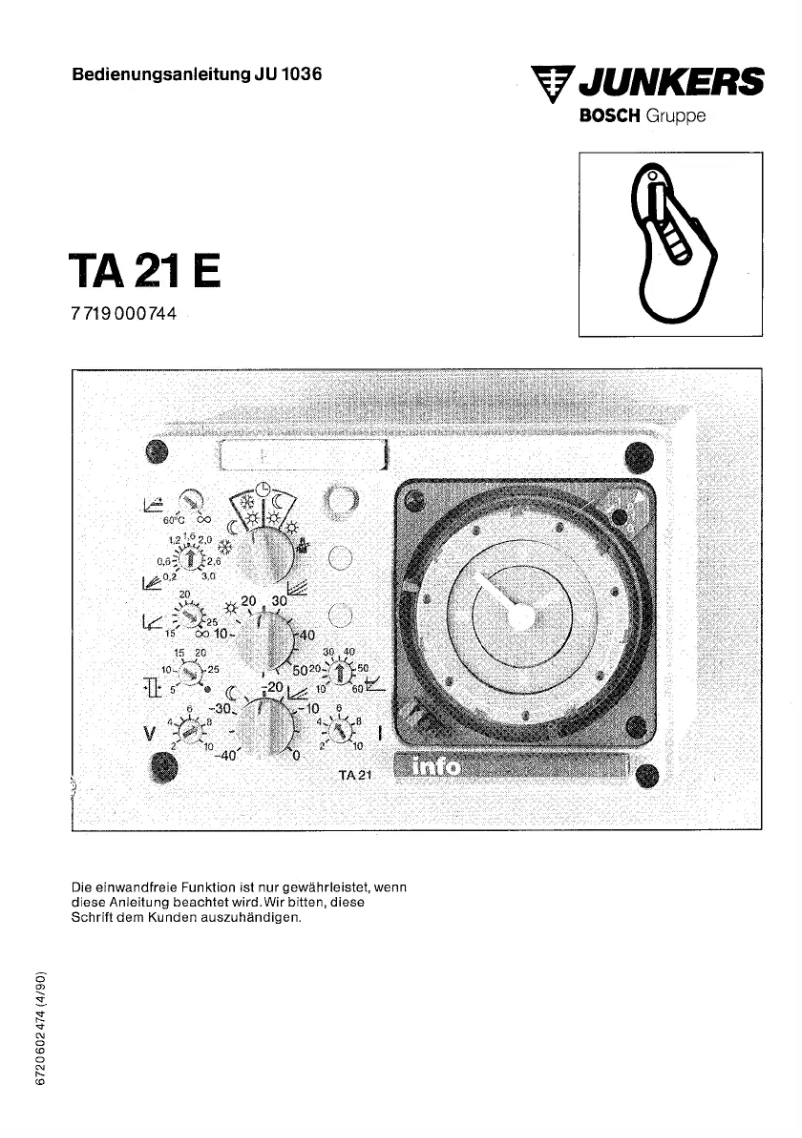 Page n°1 - Manuel utilisateur Junkers TA 21E