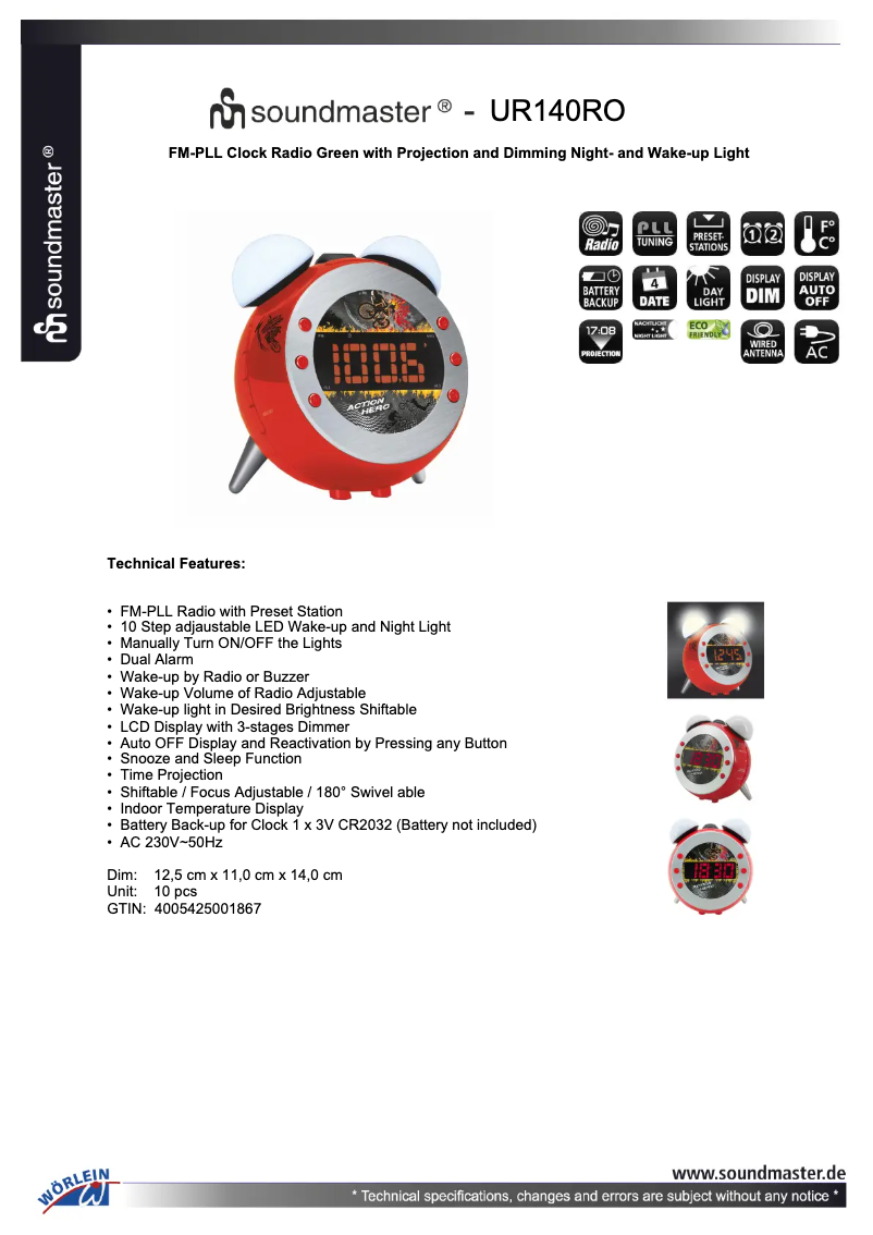 Page n°1 - Fiche technique Soundmaster UR140RO