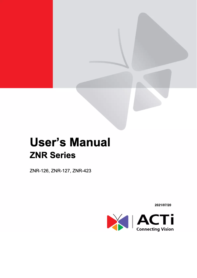 Page n°1 - Manuel utilisateur ACTi ZNR-423