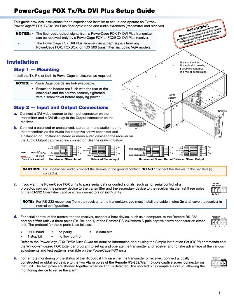 Image de la première page du manuel de l'appareil PowerCage FOX Tx DVI Plus