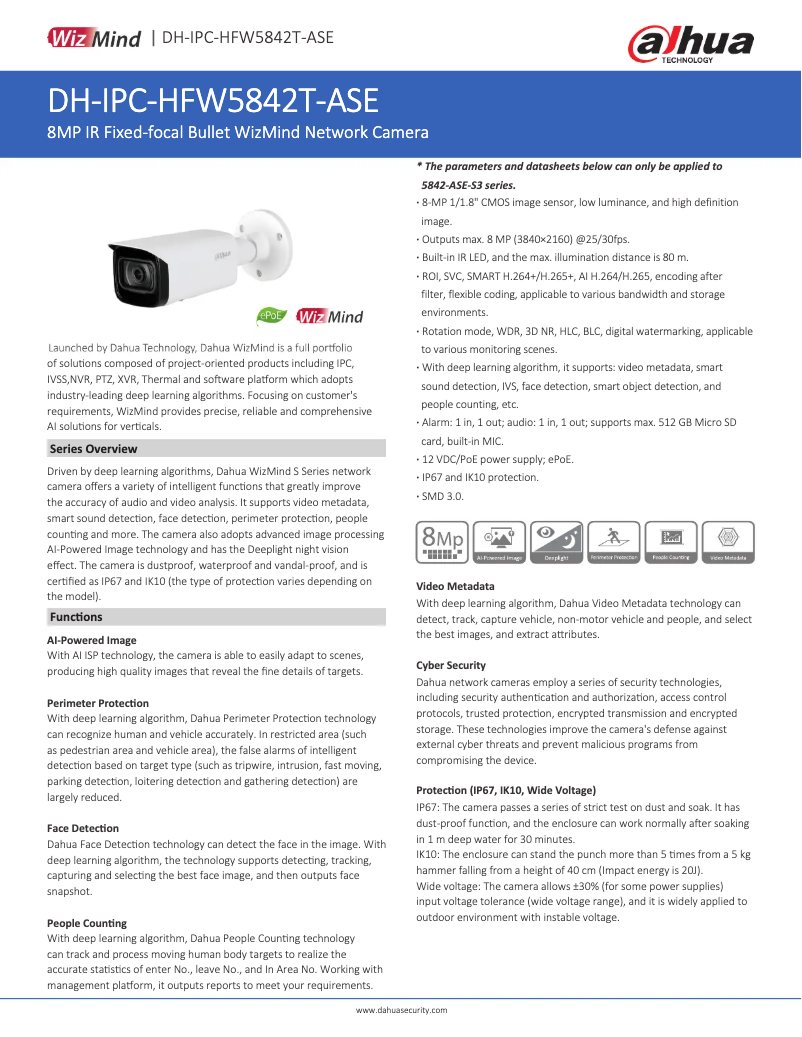 Page n°1 - Fiche technique Dahua Technology IPC-HFW5842T-ASE