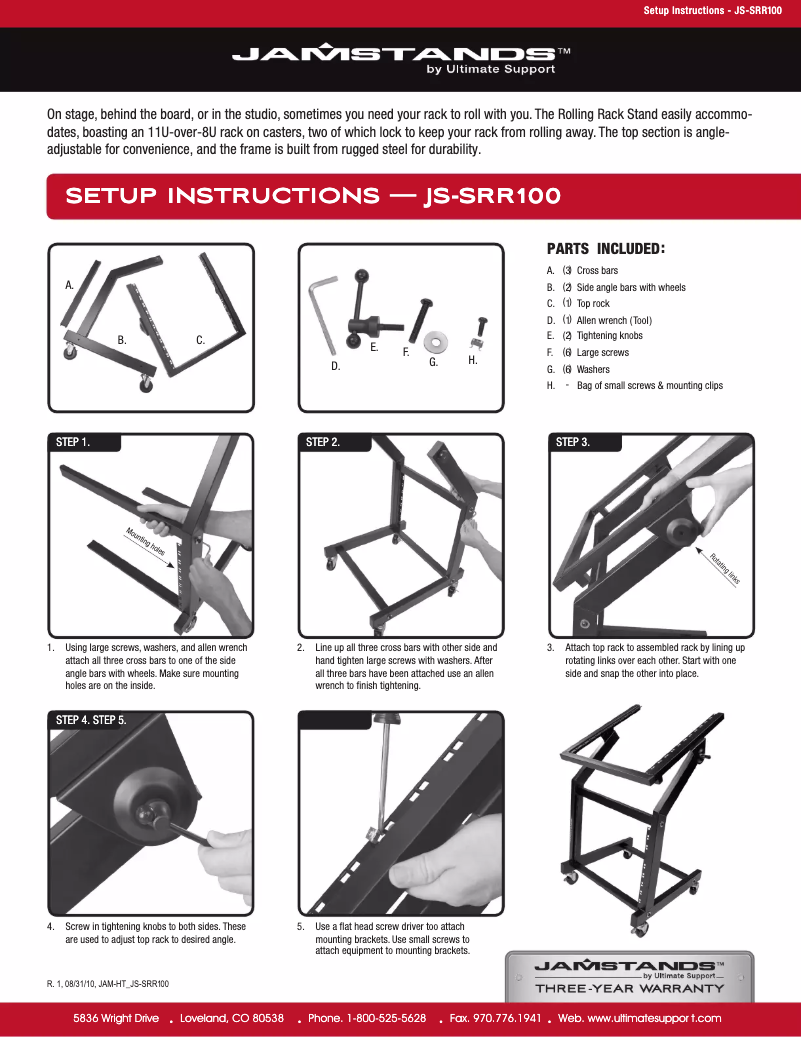 Page 1 de la notice Manuel utilisateur Ultimate Support JamStands JS-SRR100