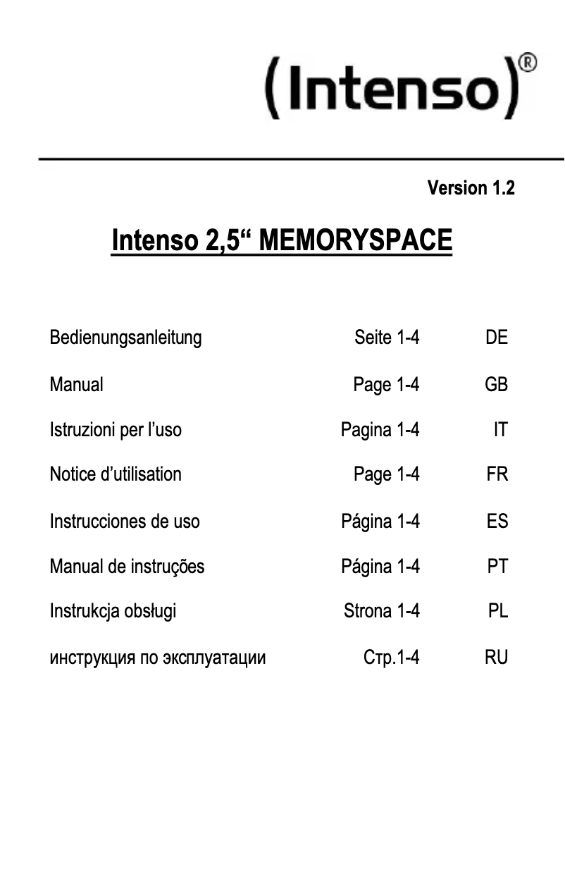 Page n°1 - Manuel utilisateur Intenso Memory Space