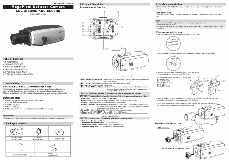 Page 1 de la notice Manuel utilisateur KT&C KNC-XI130HD
