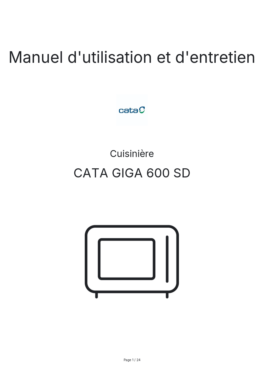 Page n°1 - Manuel d'utilisation et d'entretien CATA GIGA 600 SD