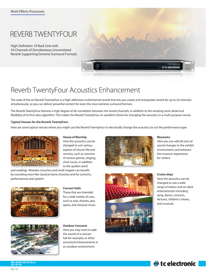 Page 1 de la notice Brochure TC Electronic Reverb Twentyfour