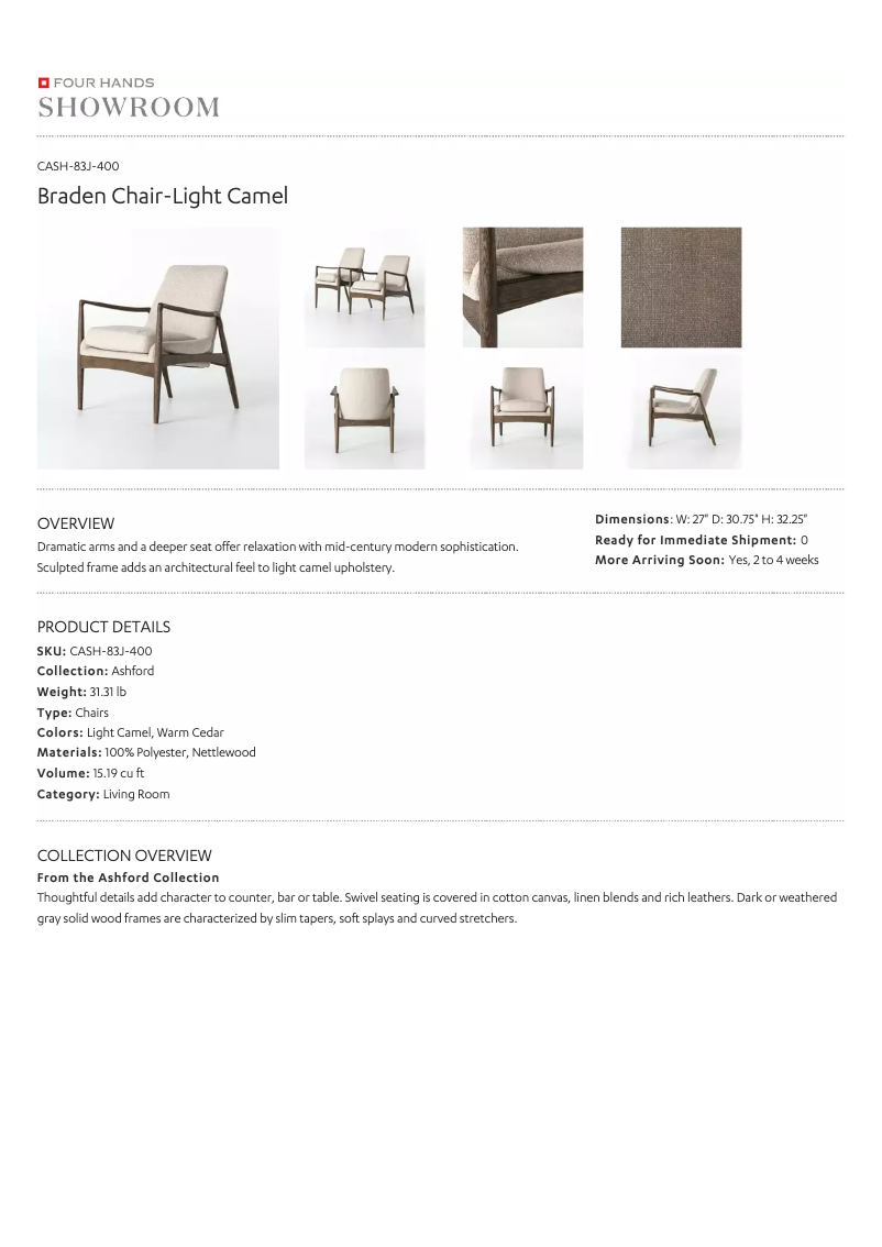 Page 1 de la notice Manuel utilisateur Four Hands CASH-83J-400