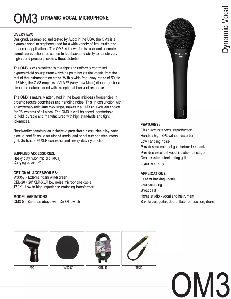 Page n°1 - Manuel utilisateur Audix OM3
