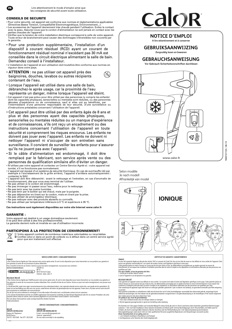Page 1 de la notice Manuel utilisateur Calor CV5312C0