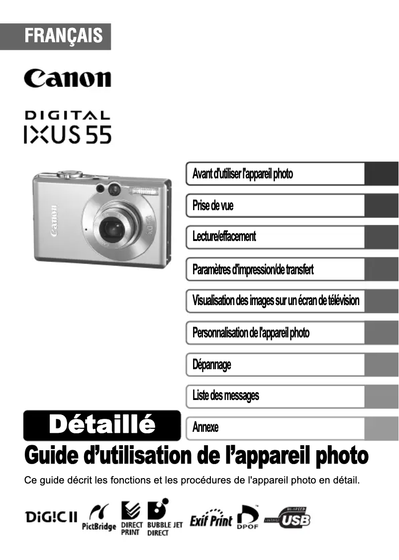 Image de la première page du manuel de l'appareil Digital IXUS 55