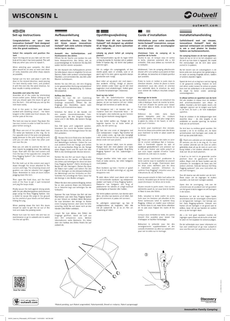 Page 1 de la notice Manuel utilisateur Outwell Discovery Wisconsin L