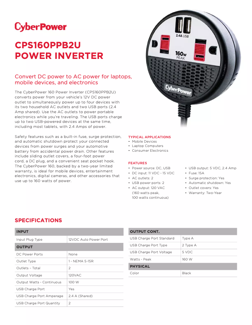 Image de la première page du manuel de l'appareil CPS160PPB2U