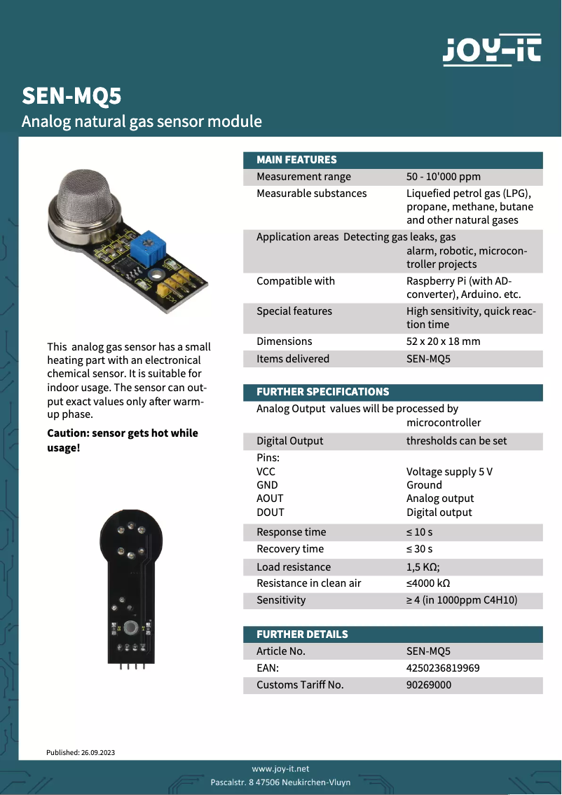 First page image of the manual for SEN-MQ5