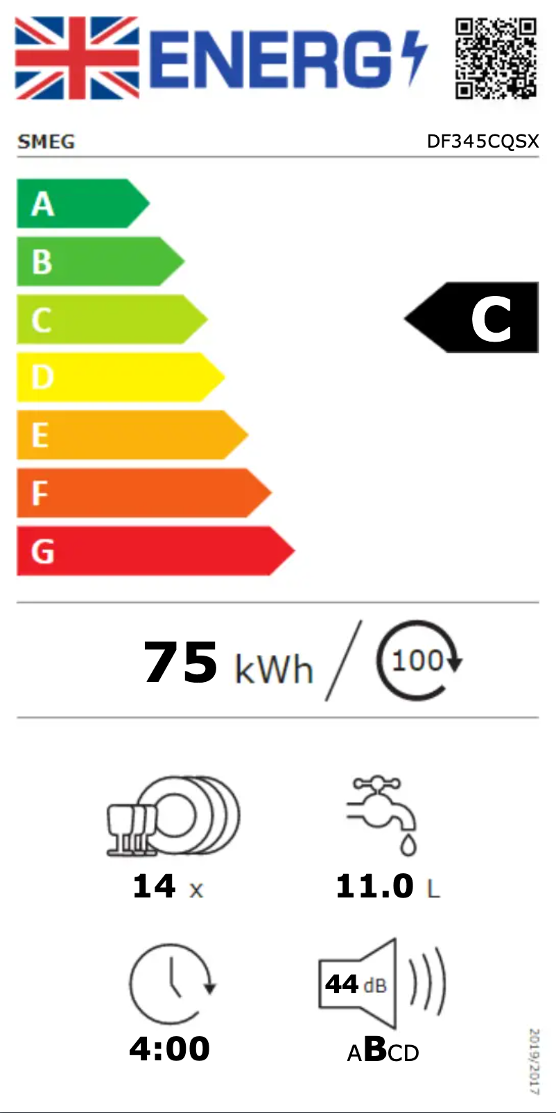 Page 1 de la notice Label énergétique Smeg DF345CQSX