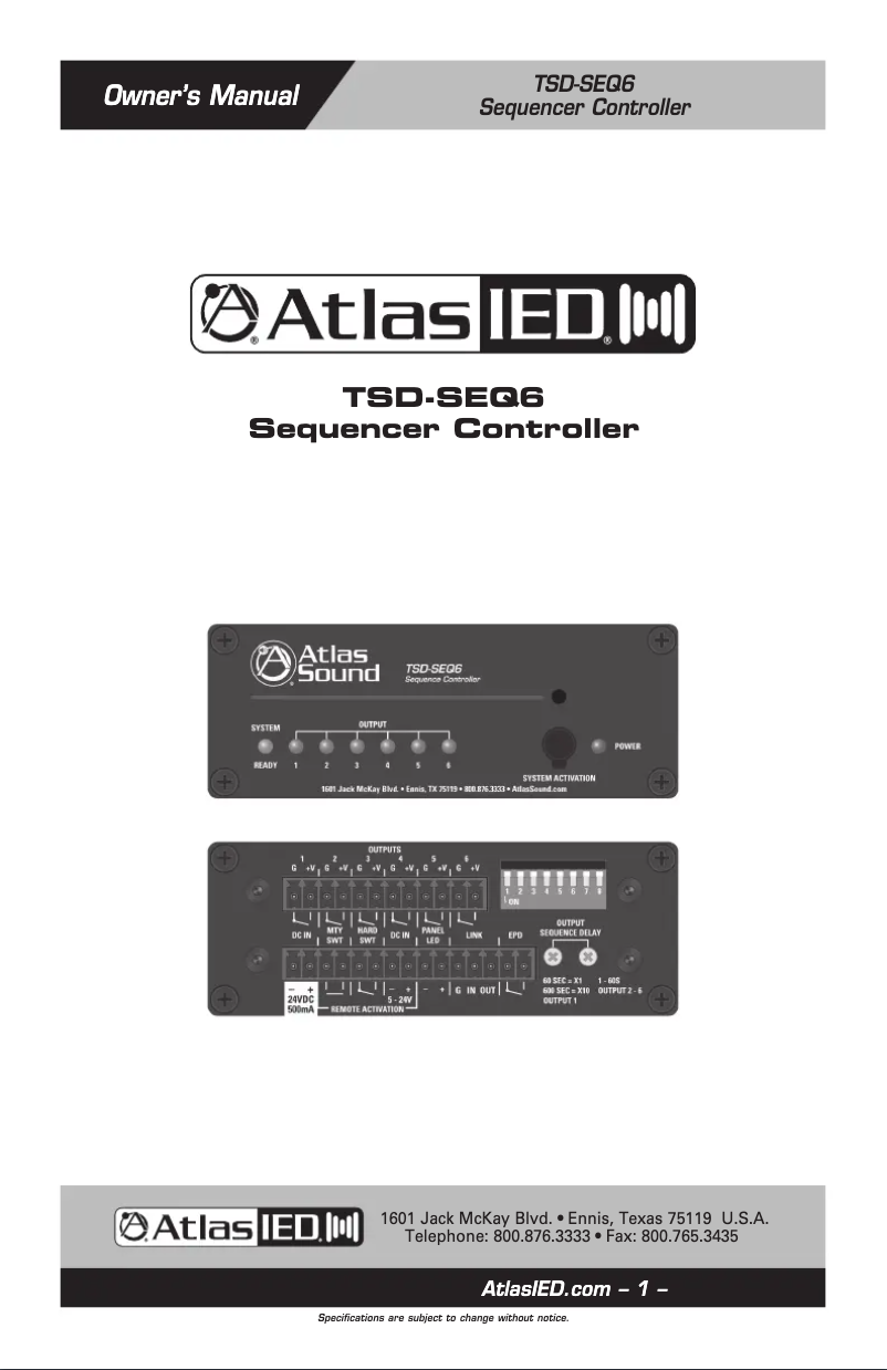 Page 1 de la notice Manuel utilisateur Atlas Sound TSD-SEQ6