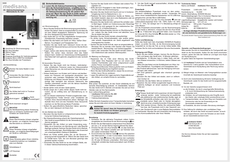 Page 1 of the manual User Manual Medisana OL 200