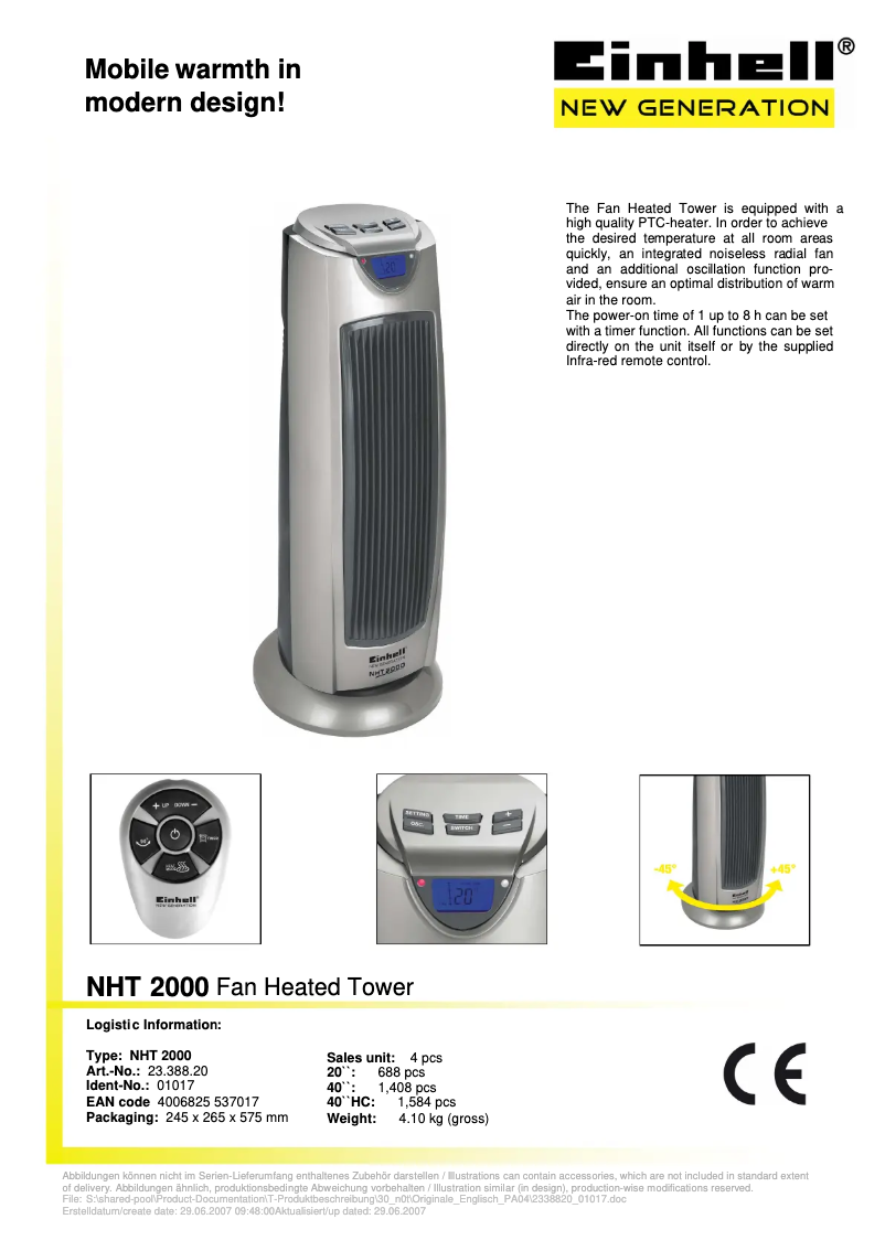 Page n°1 - Manuel utilisateur Einhell NHT 2000
