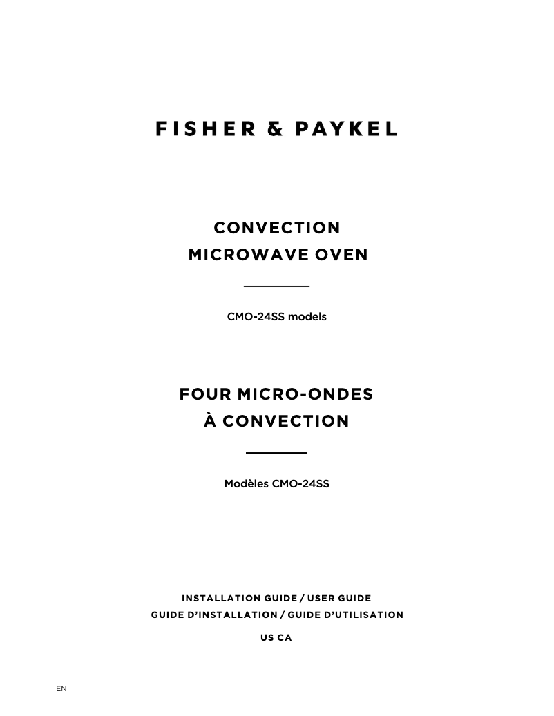 Page 1 de la notice Instructions / montage Fisher & Paykel CMO-24SS-3Y