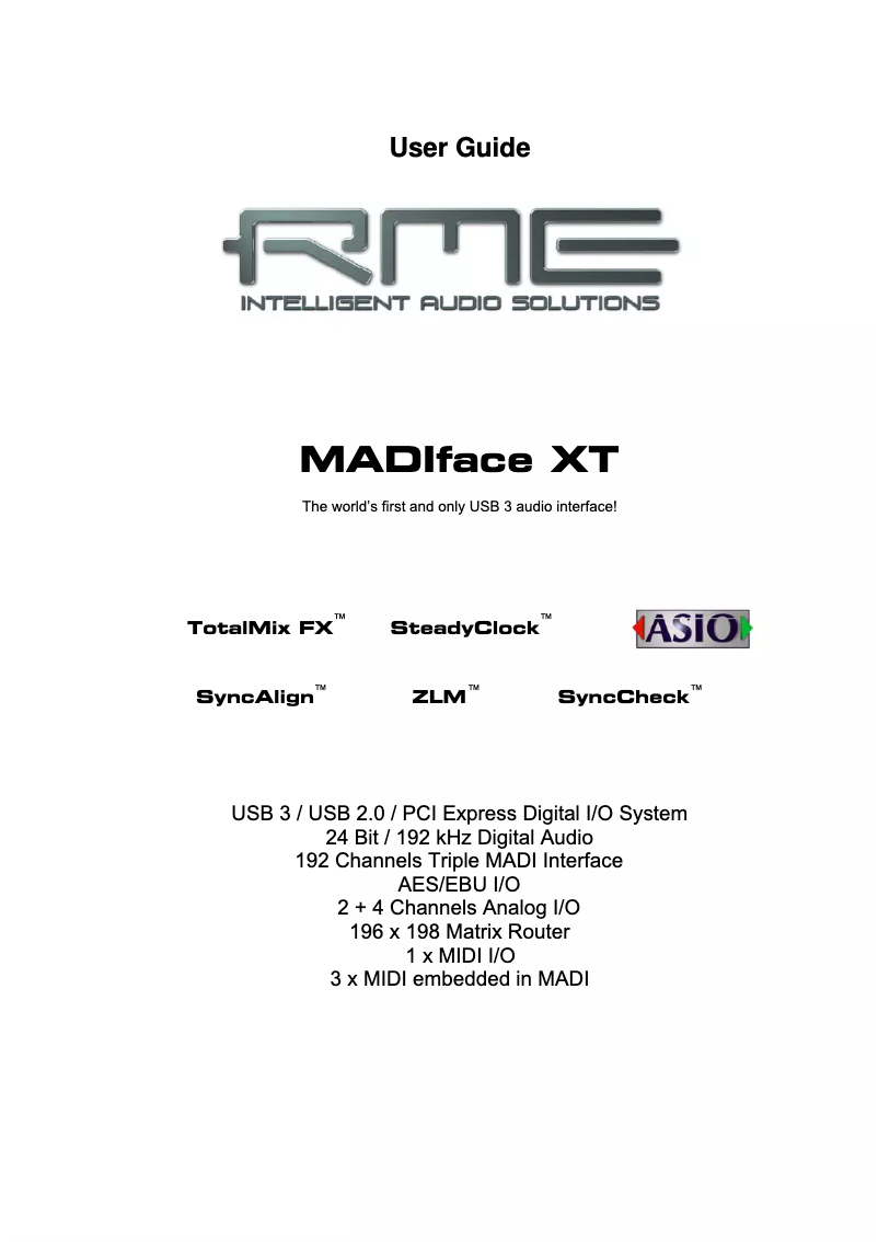 Page 1 de la notice Manuel utilisateur RME MADIface XT