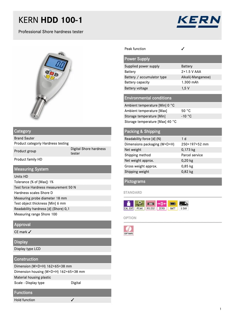 Page n°1 - Fiche technique Sauter HDD 100-1