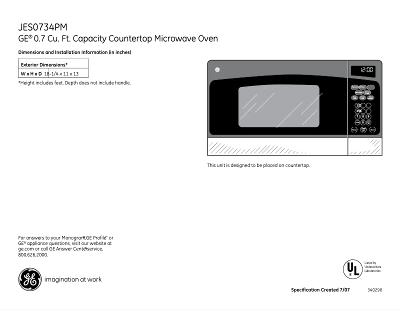 Page n°1 - Fiche technique GE JES0734PMRR