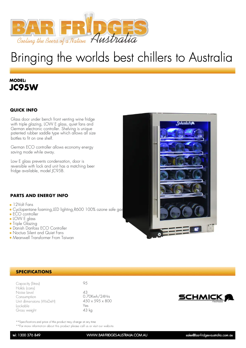 Page n°1 - Fiche technique Schmick JC95W-B