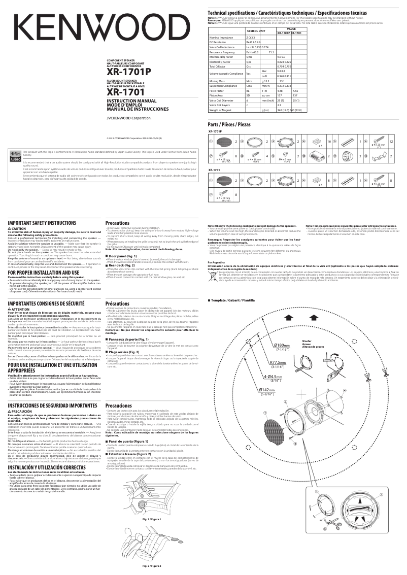 Page n°1 - Manuel utilisateur Kenwood Excelon XR-1701