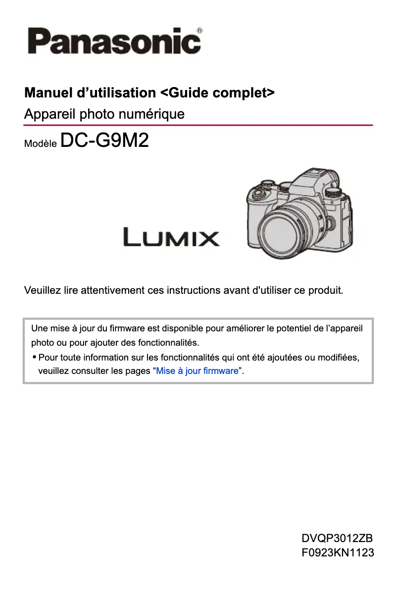 Image de la première page du manuel de l'appareil Lumix DC-G9M