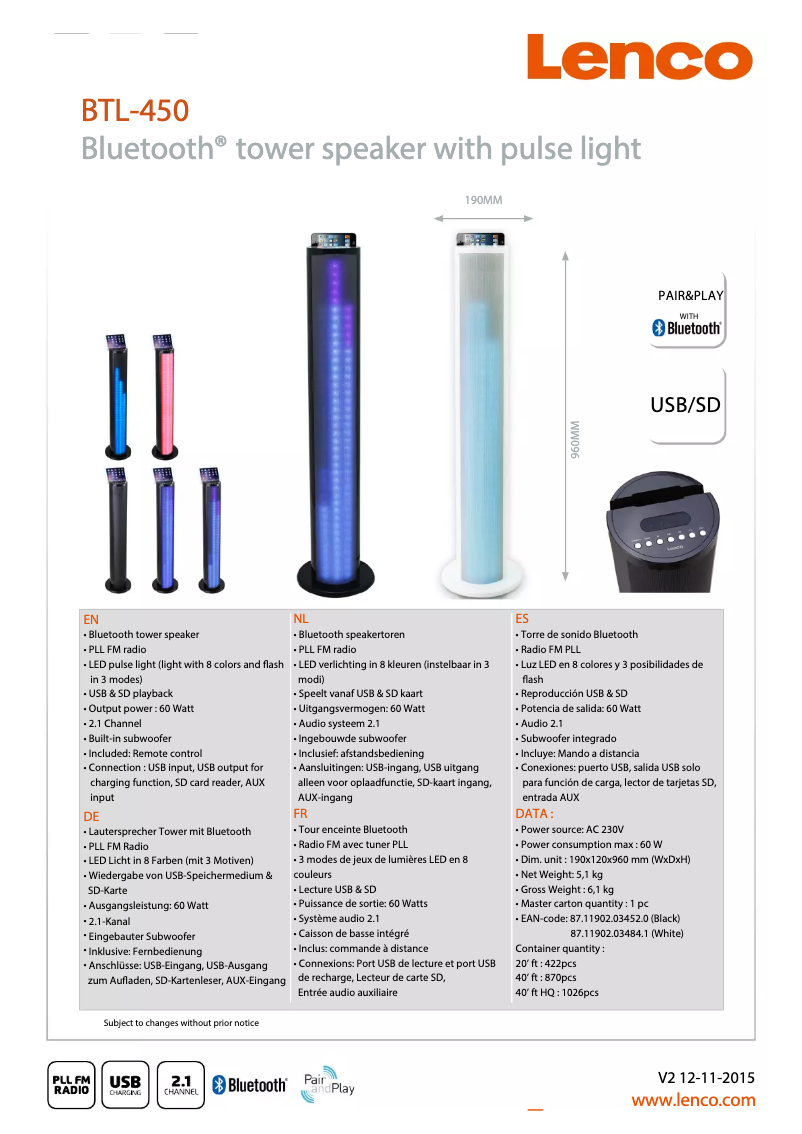 Page 1 of the manual User Manual Lenco BTL-450