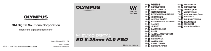 Página 1 del manual Manual de usuario Olympus 8-25mm F4.0 PRO