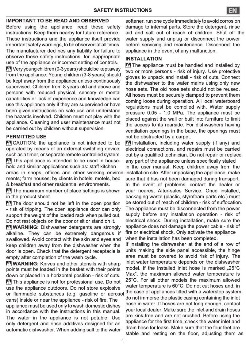 Page 1 de la notice Instructions de sécurité Whirlpool WFC 3C26N F