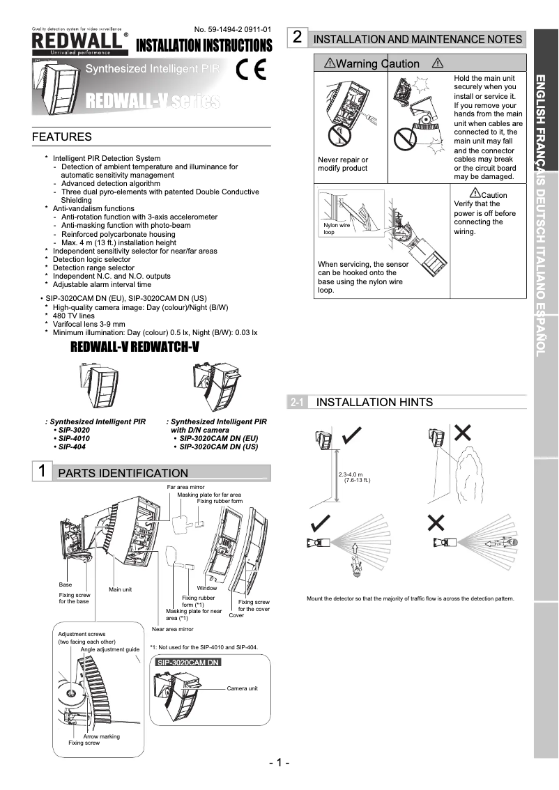 Image de la première page du manuel de l'appareil Redwall SIP-3020-IP-BOX