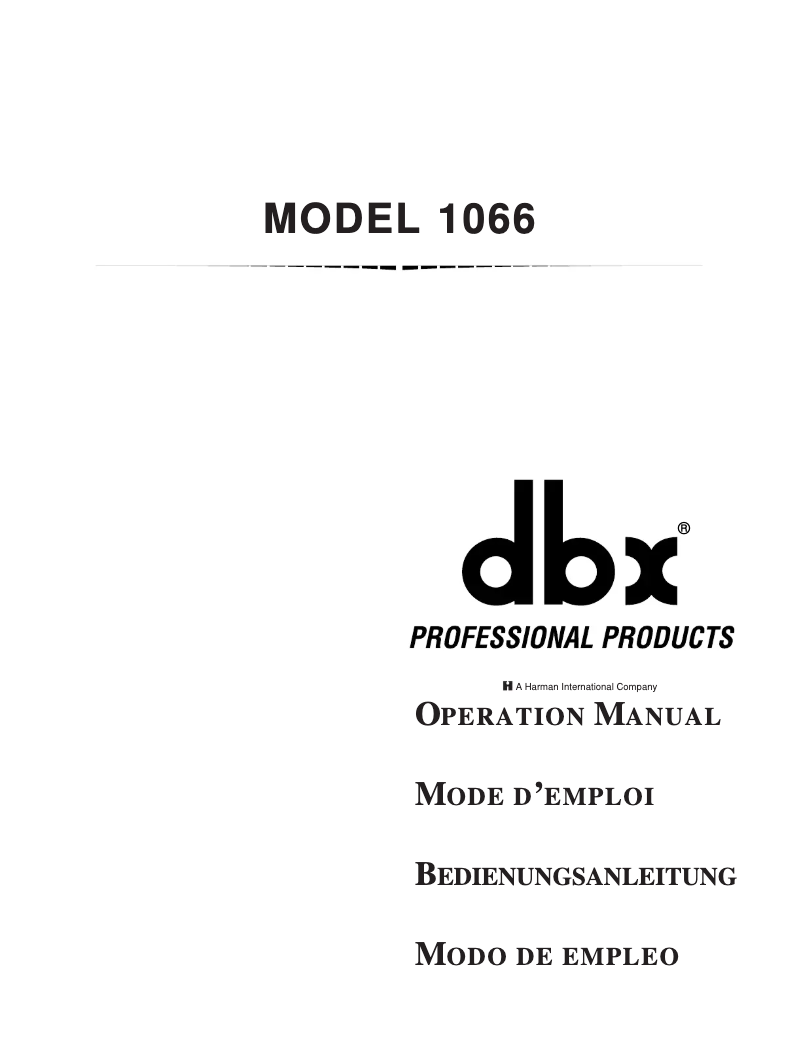 Page n°1 - Manuel utilisateur DBX 1066