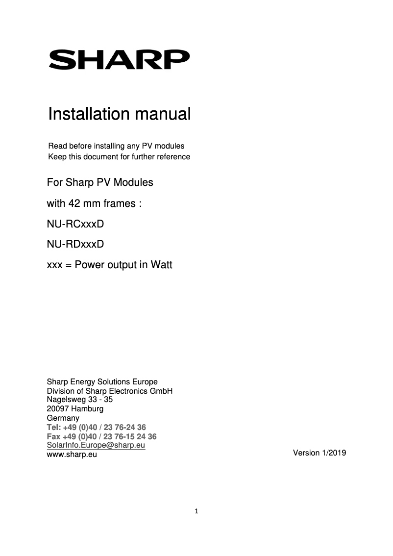 Page n°1 - Manuel utilisateur Sharp NU-RD310D