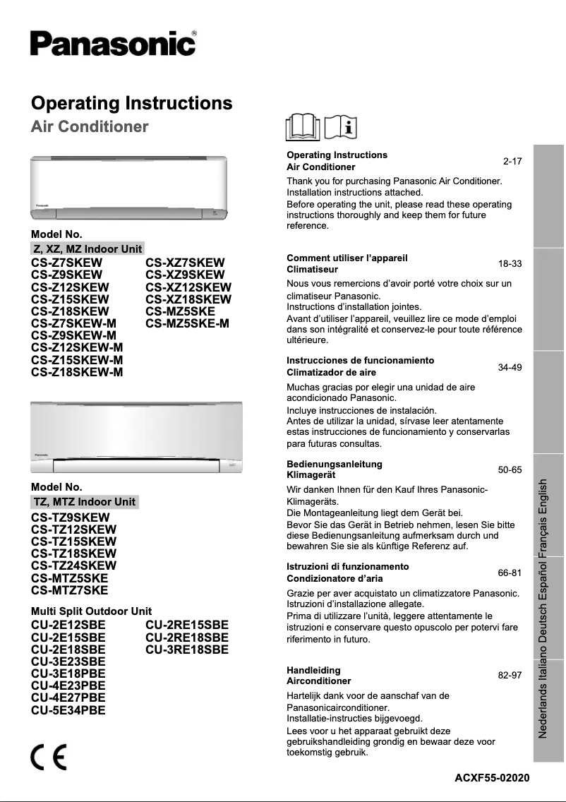 Page 1 de la notice Manuel utilisateur Panasonic CS-TZ12SKEW