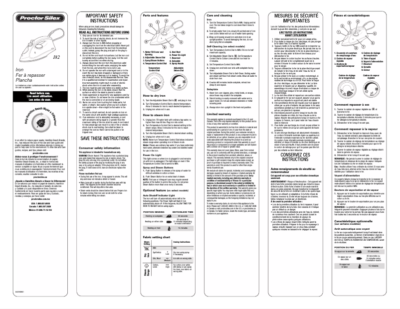 Página 1 del manual Manual de usuario Proctor Silex 17170