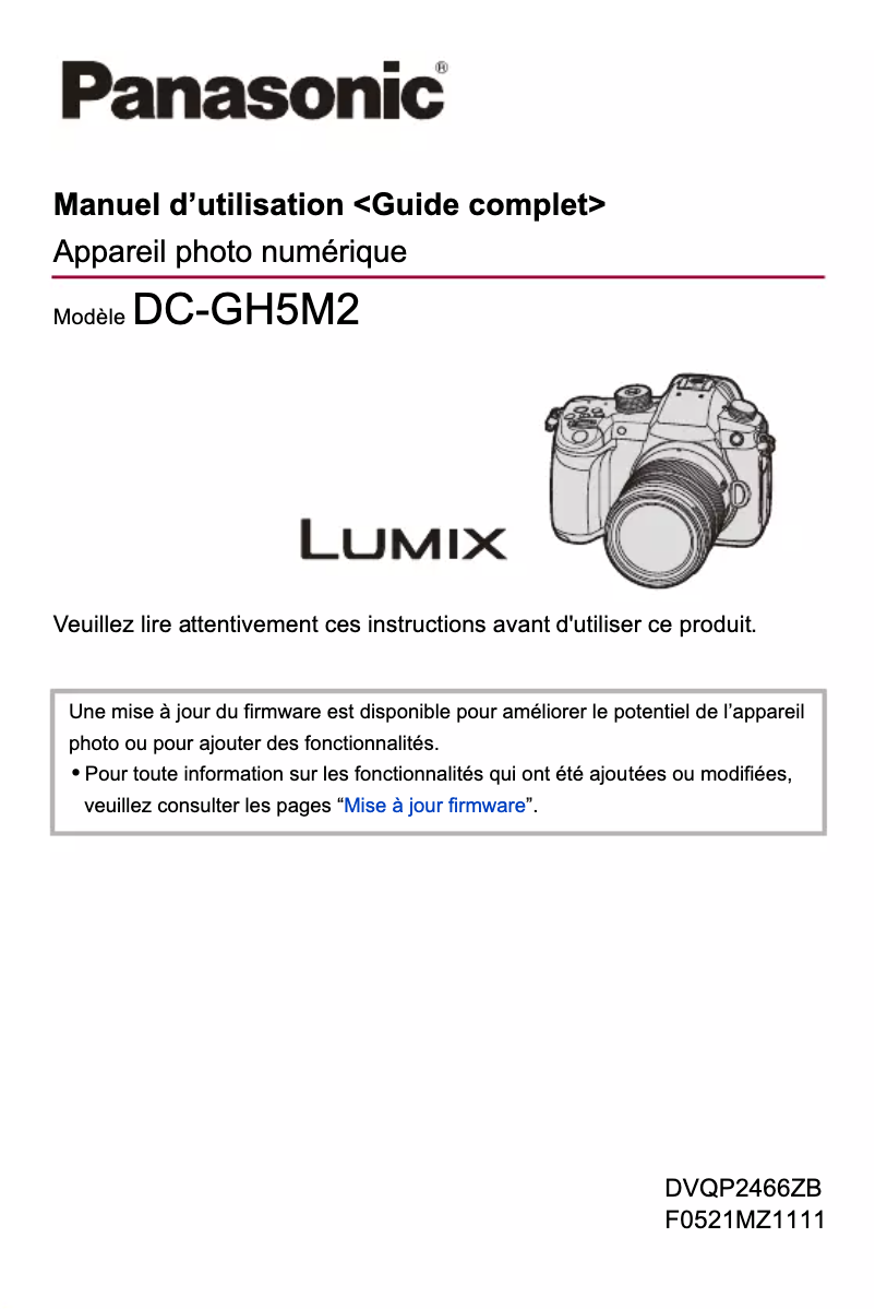Image de la première page du manuel de l'appareil Lumix DC-GH5M2