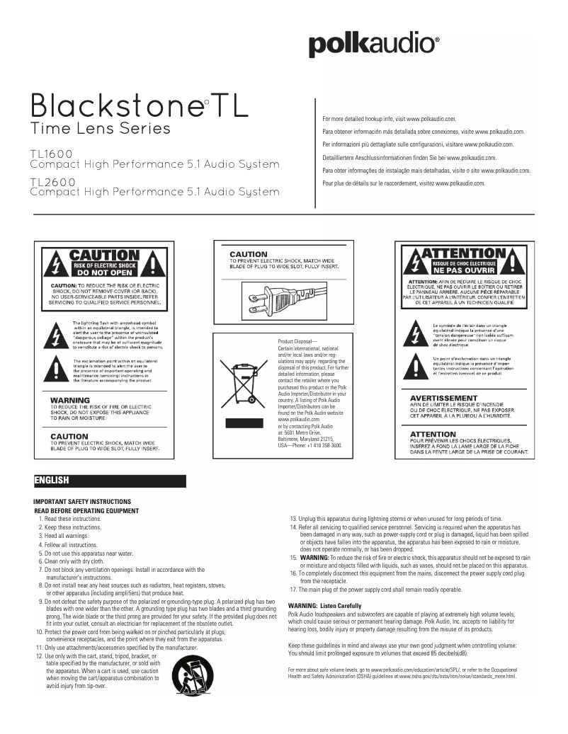 Image de la première page du manuel de l'appareil TL1600