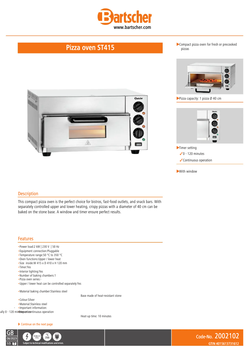 Page n°1 - Fiche technique Bartscher ST415