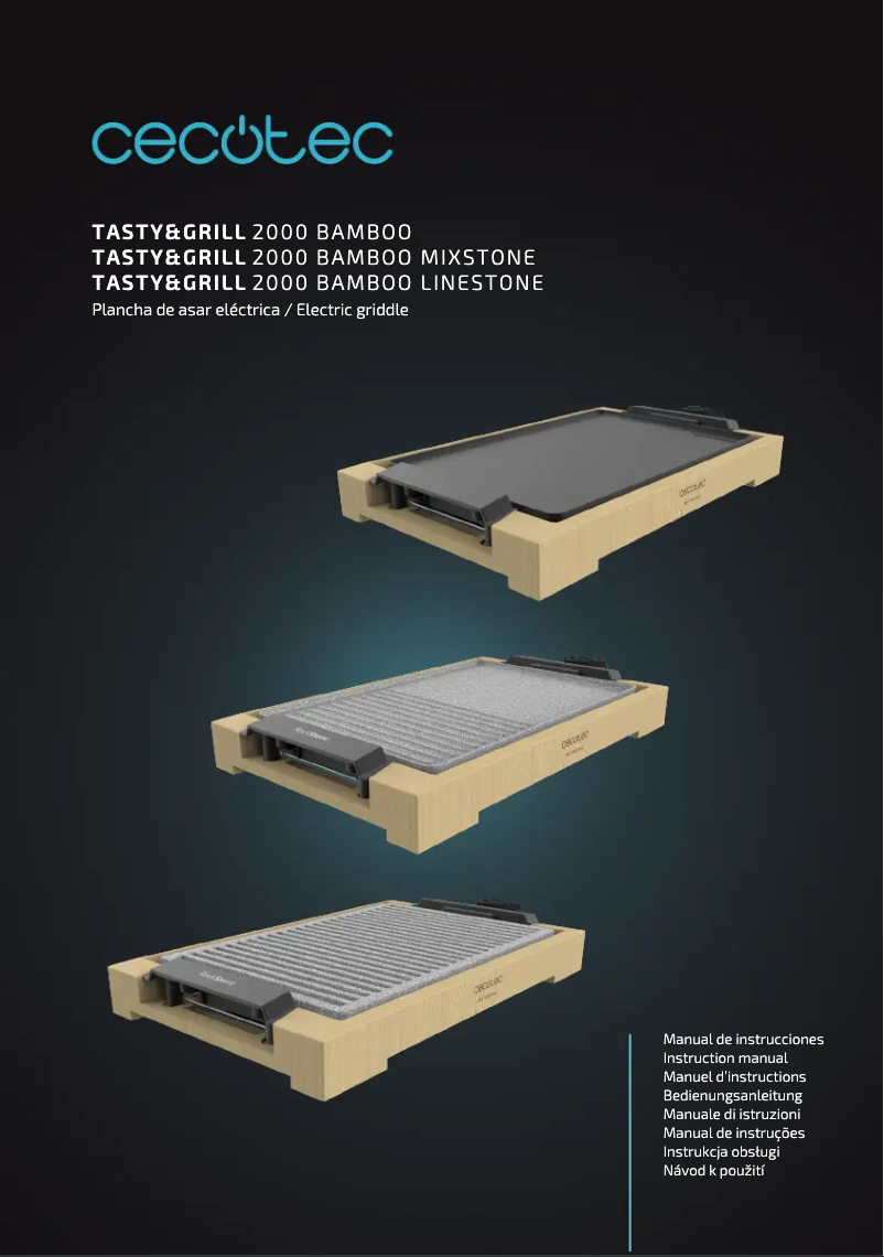 Page 1 de la notice Manuel utilisateur Cecotec Tasty&Grill 2000 Bamboo LineStone