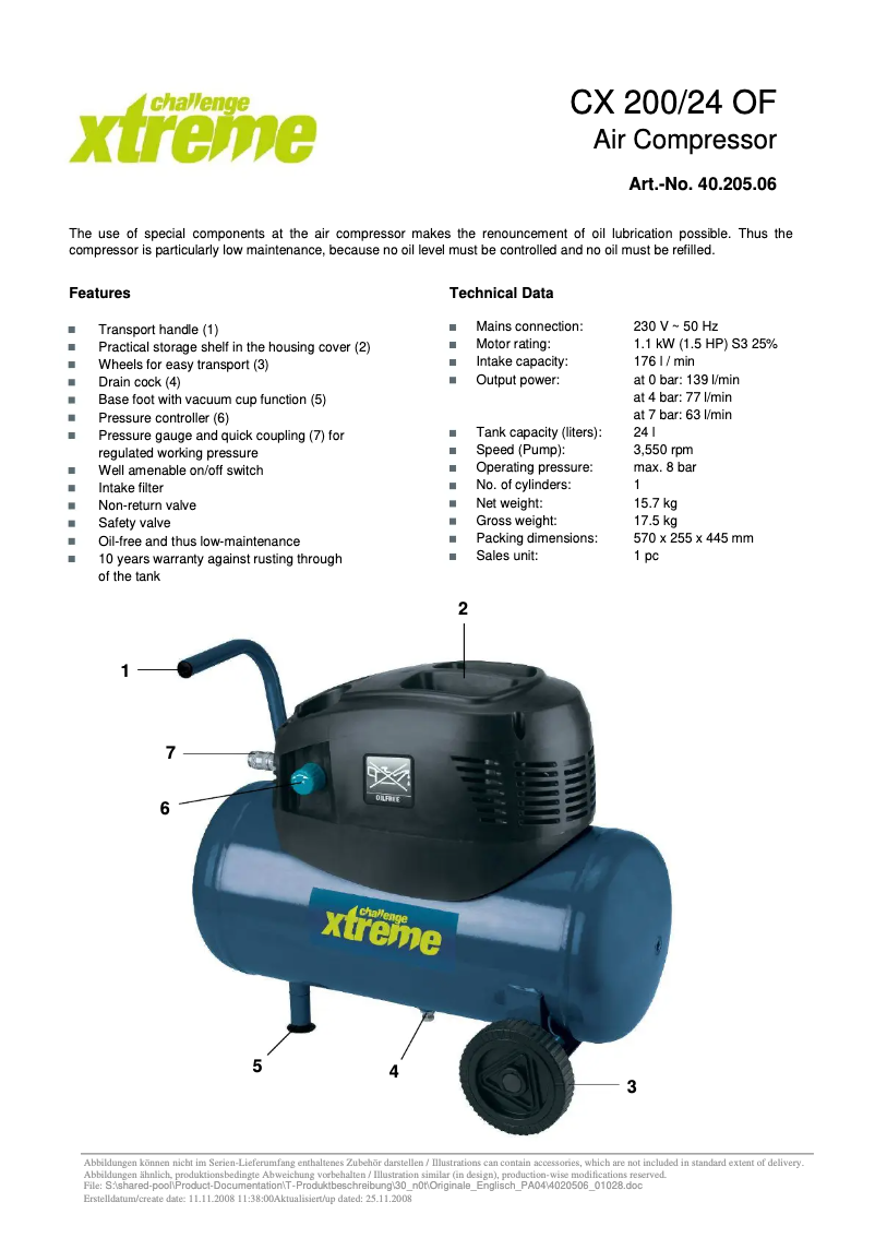 Page n°1 - Fiche technique Challenge Xtreme CX 200/24 OF