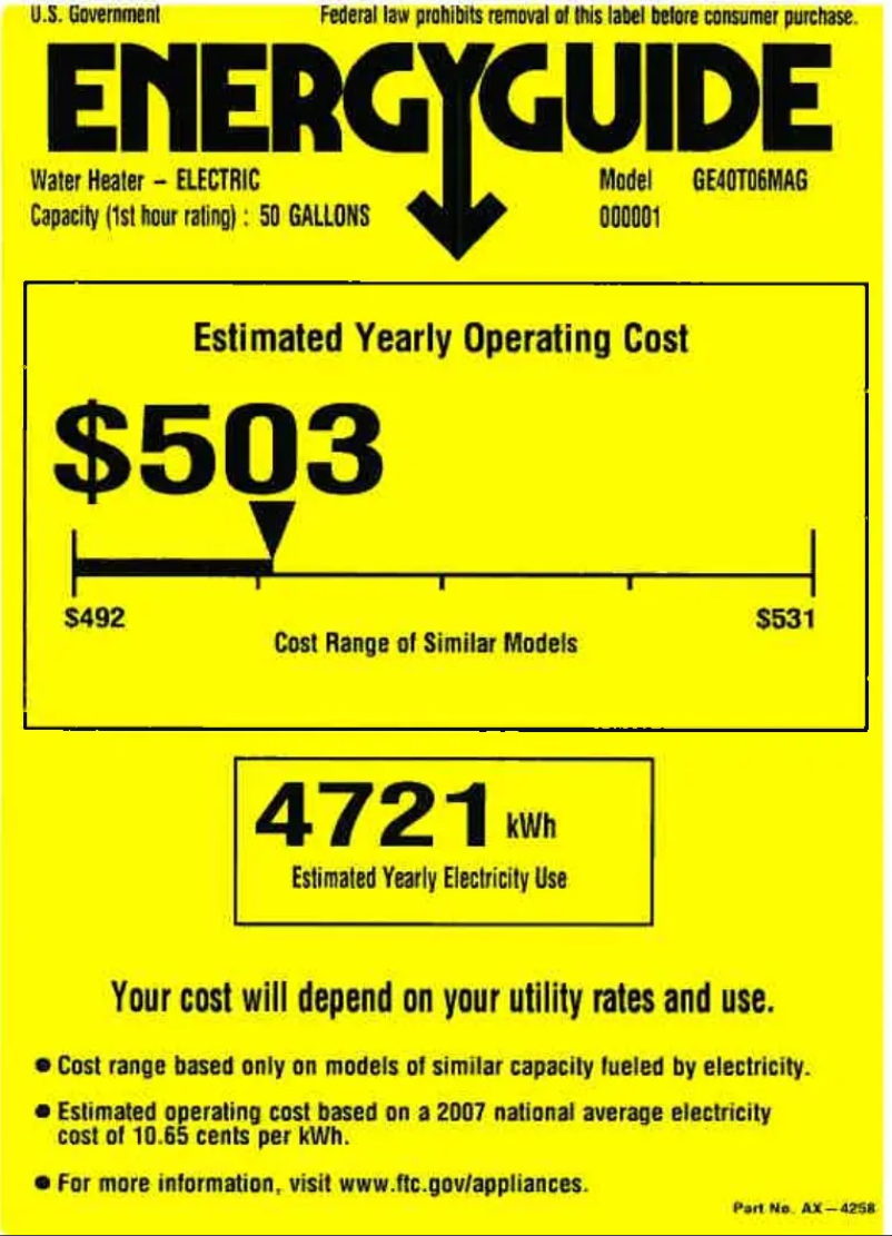 Page n°1 - Label énergétique GE GE40T06MAG