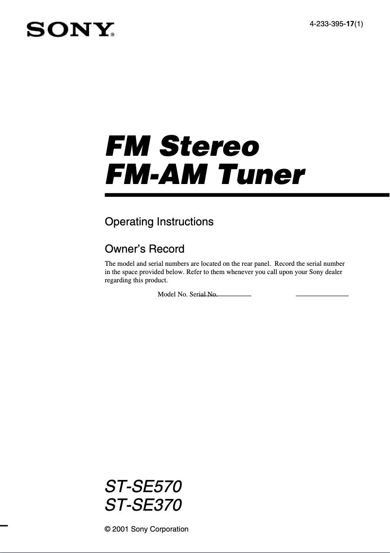 Page 1 de la notice Manuel utilisateur Sony ST-SE570