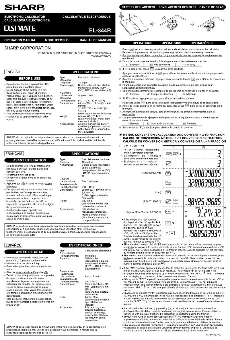 Page 1 de la notice Manuel utilisateur Sharp EL-334R