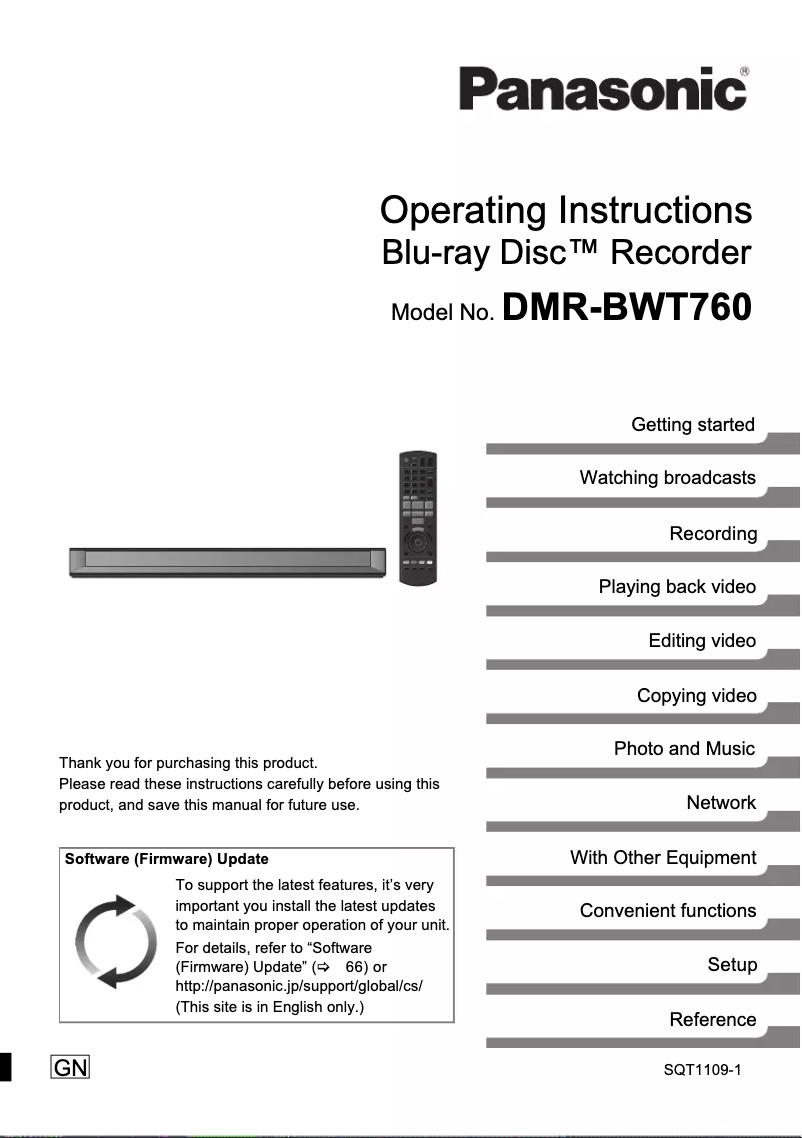 Image de la première page du manuel de l'appareil DMR-BWT760