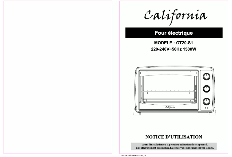Page n°1 - Manuel utilisateur California GT20-S1