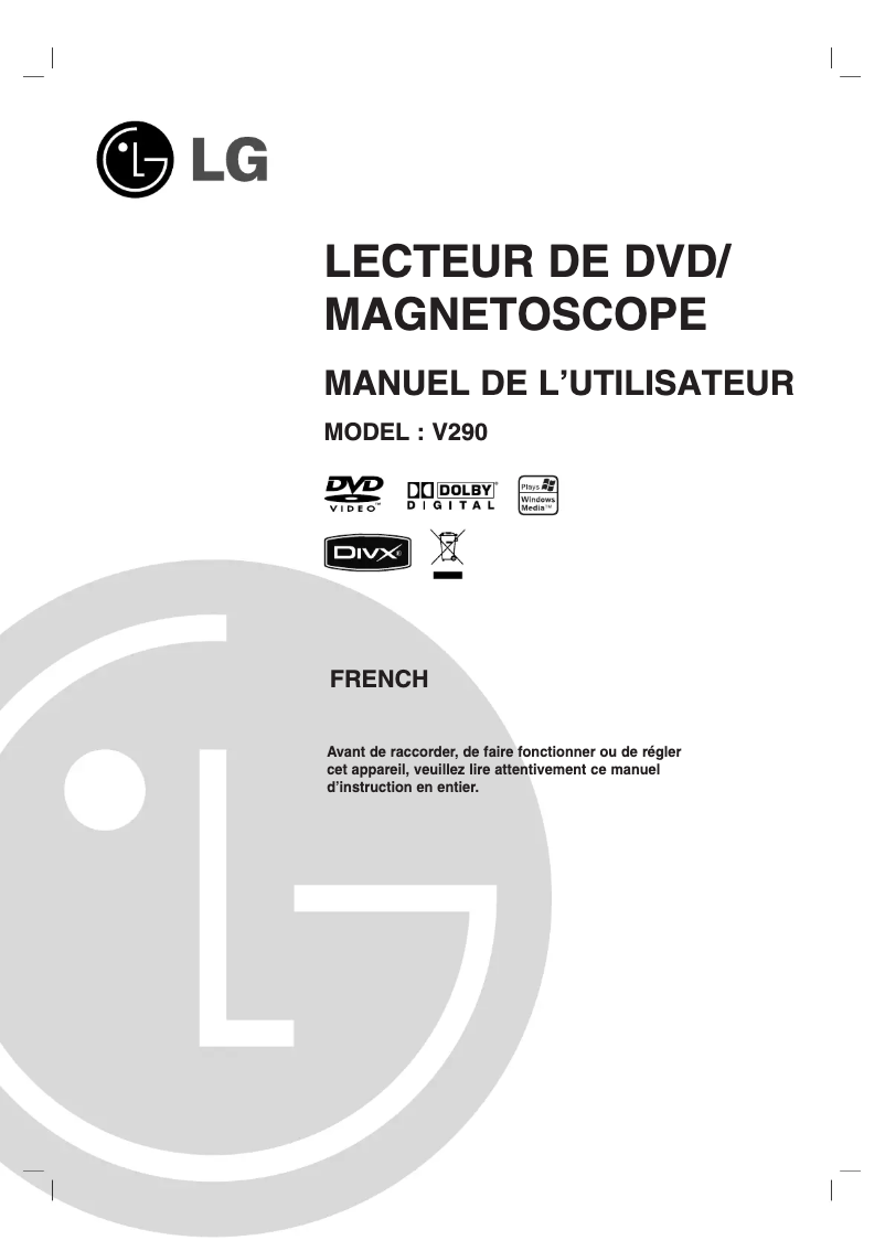 Page 1 de la notice Manuel utilisateur LG V290